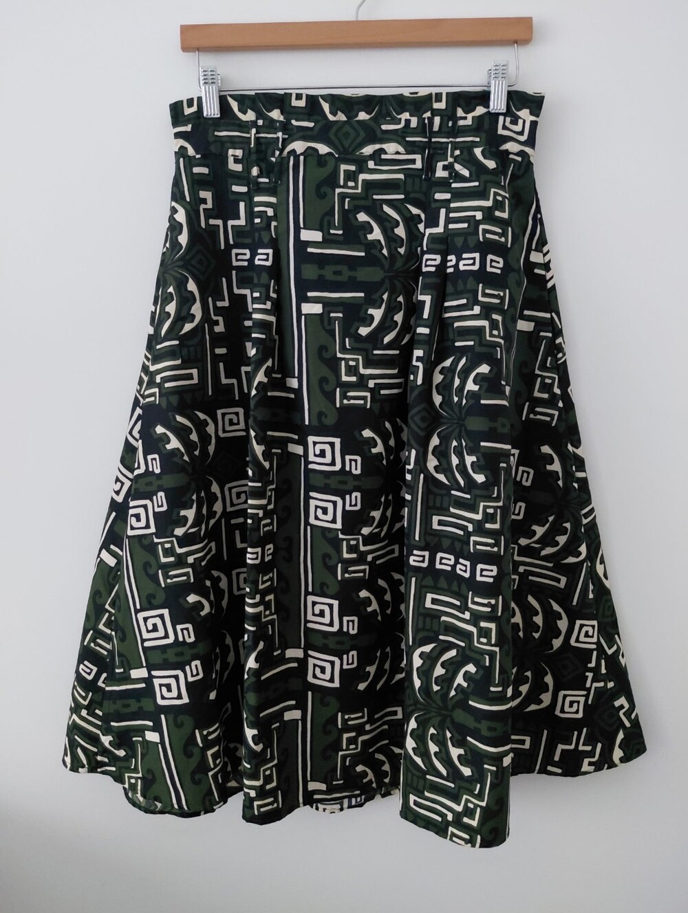 Women's Green Patterned A-Line Skirt